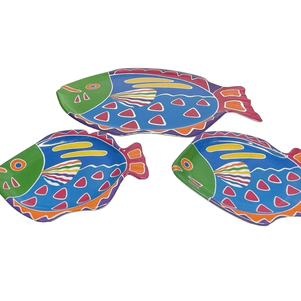 Summer Oasis Melamine Fish Tray And 2 Plates Tropical Beach Fish Design 17